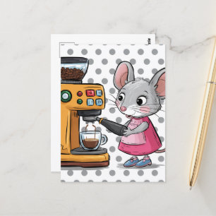 Adorable graue Maus Kaffee machen Postkarte