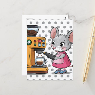 Adorable graue Maus Kaffee machen Postkarte