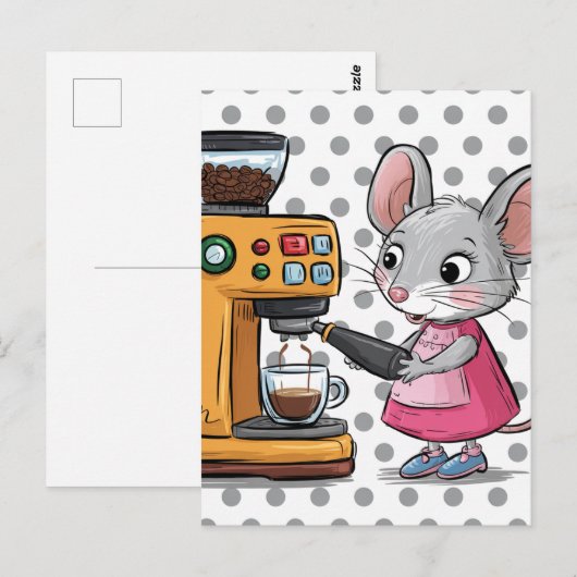 Adorable graue Maus Kaffee machen Postkarte (Vorne/Hinten)