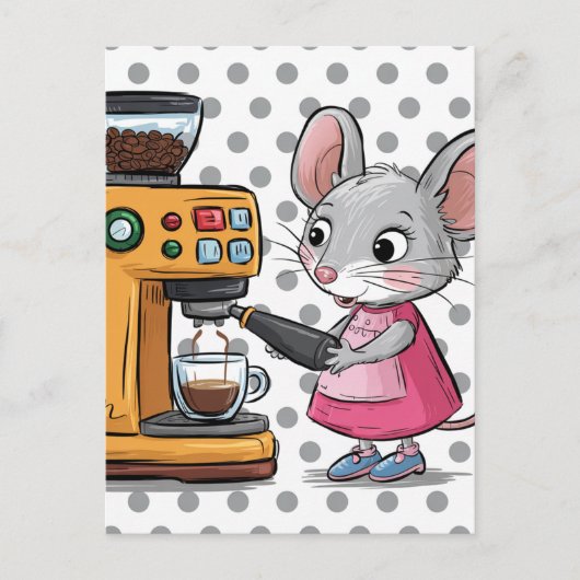 Adorable graue Maus Kaffee machen Postkarte (Vorderseite)