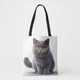 ADORABLE GRAY BRITISH SHORTHAIR CARTOON CAT TASCHE