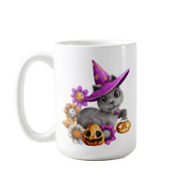 ADORABLE GRAY HALLOWEEN CAT MIT BLUME BATTEN