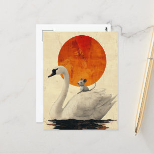 Adorable Gray Mouse Hitches a Ride auf einem Schwa Postkarte