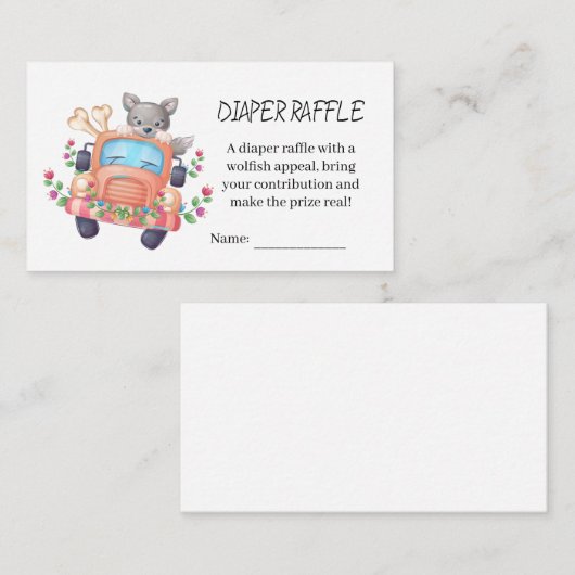 Adorable Gray Wolf Babydusche Windeln Raffle Enclo Begleitkarte (Vorne/Hinten)