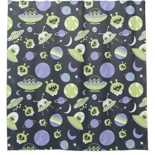 Adorable Green Außerirdischen Space Ships UFO Kind Duschvorhang (Vorderseite)