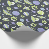 Adorable Green Außerirdischen Space Ships UFO Kind Geschenkpapier (Ecke)
