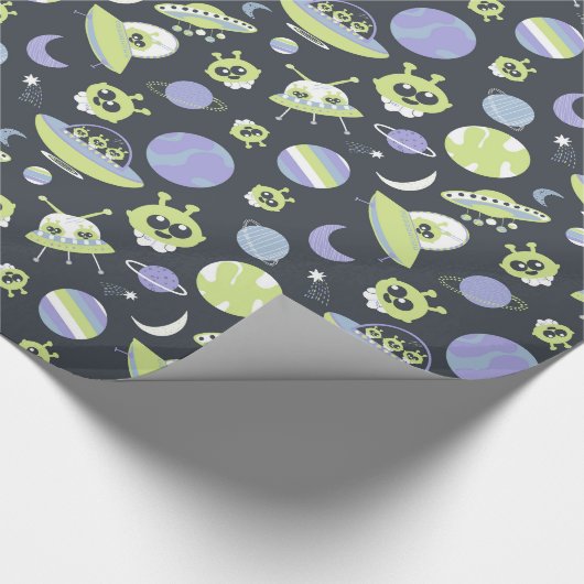 Adorable Green Außerirdischen Space Ships UFO Kind Geschenkpapier (Ecke)
