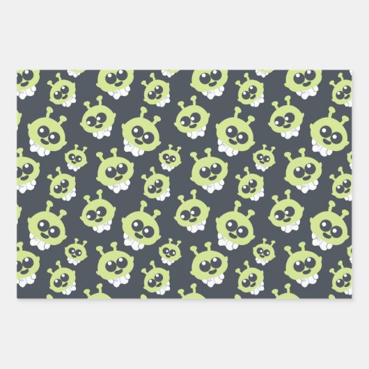 Adorable Green Außerirdischen Space Ships UFO Kind Geschenkpapier Set (Vorderseite 2)