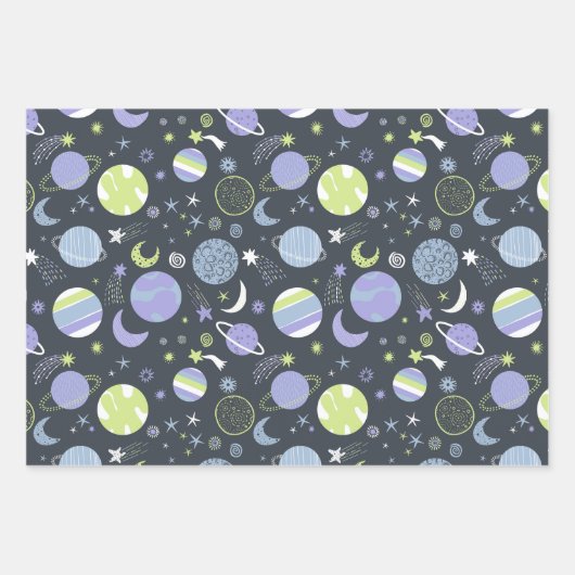 Adorable Green Außerirdischen Space Ships UFO Kind Geschenkpapier Set (Vorderseite 3)