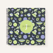 Adorable Green Außerirdischen Space Ships UFO Kind Notizblock (Vorderseite)