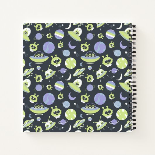 Adorable Green Außerirdischen Space Ships UFO Kind Notizblock (Rückseite)