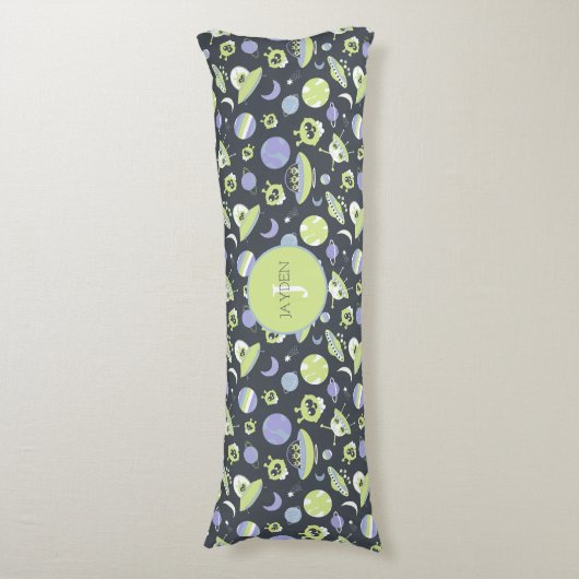 Adorable Green Außerirdischen Space Ships UFO Kind Seitenschläferkissen (Vorderseite Vertikal)