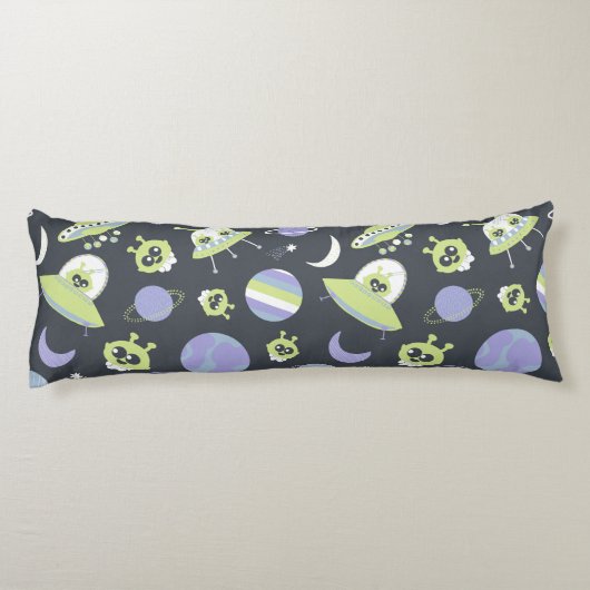 Adorable Green Außerirdischen Space Ships UFO Kind Seitenschläferkissen (Rückseite)