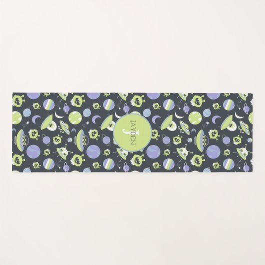 Adorable Green Außerirdischen Space Ships UFO Kind Yogamatte (Vorderseite (Horizontal))