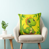 Adorable Green Cartoon Dinosaur Amid Bamboo Pflanz Kissen (Stuhl )