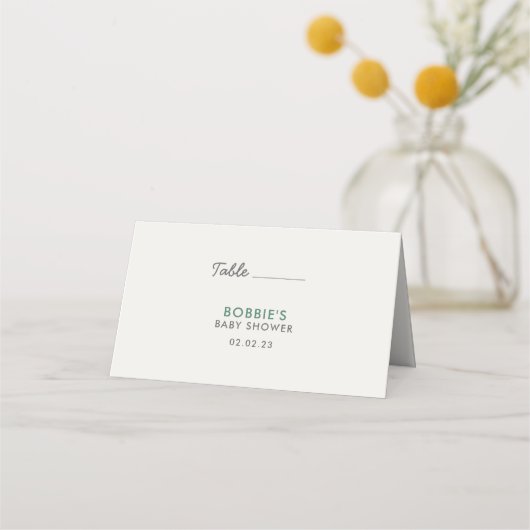 Adorable Green Dinosaur Egg Themed Baby Events Platzkarte (Rückseite)