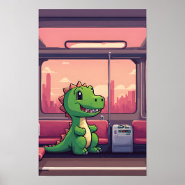 Adorable Green Dinosaurier Reiten mit dem Zug bei Poster