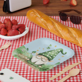 Adorable Green St. Patrick's Day Gnomes Pappteller