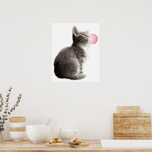 Adorable Grey Kitten Cat Bubble Gum Kinderzimmer C Poster (Küche)