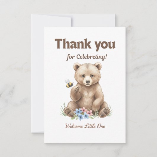 Adorable, grizzly bear cub Baby Shower Dankeskarte (Vorderseite)
