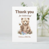 Adorable, grizzly bear cub Baby Shower Dankeskarte (Stehend Vorderseite)