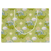 ADORABLE GRÜNE DINOSAUREN MIT BLAUEN RAINBOWS GROßE GESCHENKTÜTE (Vorderseite)