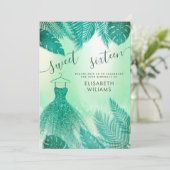 Adorable grüne tropische Blätter Glitzer süß 16 Einladung (Stehend Vorderseite)