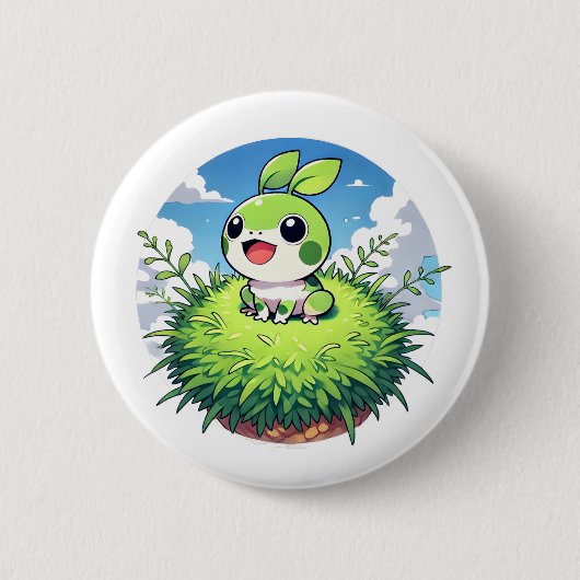 Adorable grüner Frosch mit großen Augen Button (Vorderseite)
