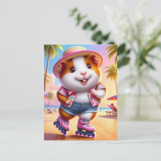 Adorable Guinea Schweinerskates am Strand Postkarte (Stehend Vorderseite)