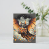 Adorable Halloween Bat With Candy Postkarte (Stehend Vorderseite)