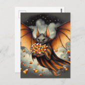 Adorable Halloween Bat With Candy Postkarte (Vorne/Hinten)