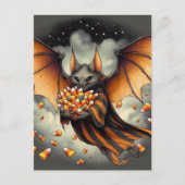 Adorable Halloween Bat With Candy Postkarte (Vorderseite)
