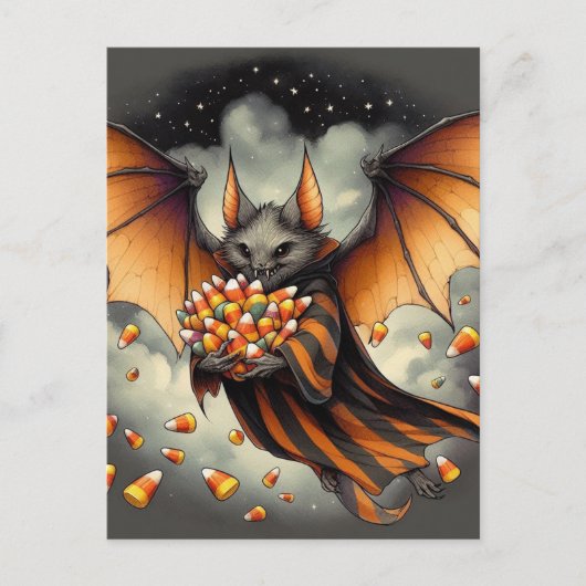 Adorable Halloween Bat With Candy Postkarte (Vorderseite)