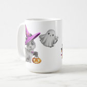 ADORABLE HALLOWEEN GRAUEN CAT GHOST SPUK HAUS KAFFEETASSE (Vorderseite Links)