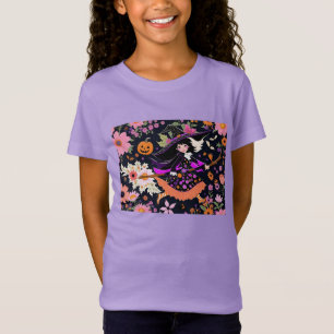 Adorable Halloween Hexe mit Blume und Kürbis T-Shirt
