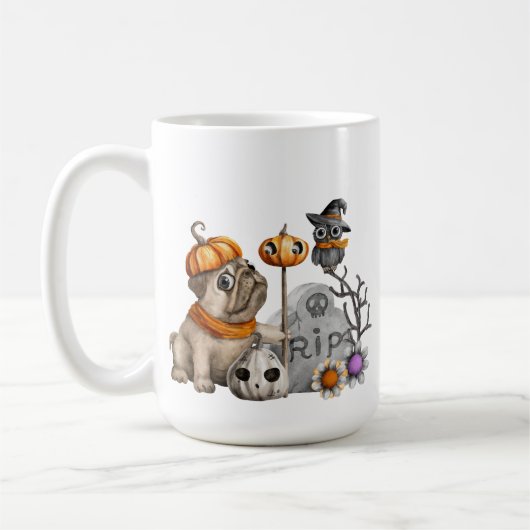 ADORABLE HALLOWEEN MOPS HUNDE OWLS BLUME TOMB STON KAFFEETASSE (Links)