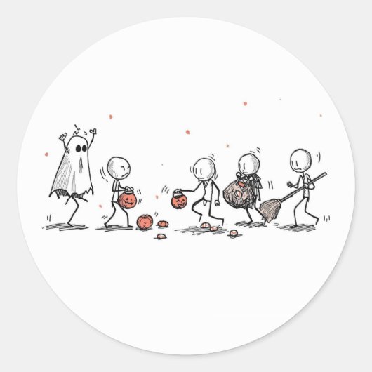Adorable Halloween Stick Figure Scene Runder Aufkleber (Vorderseite)