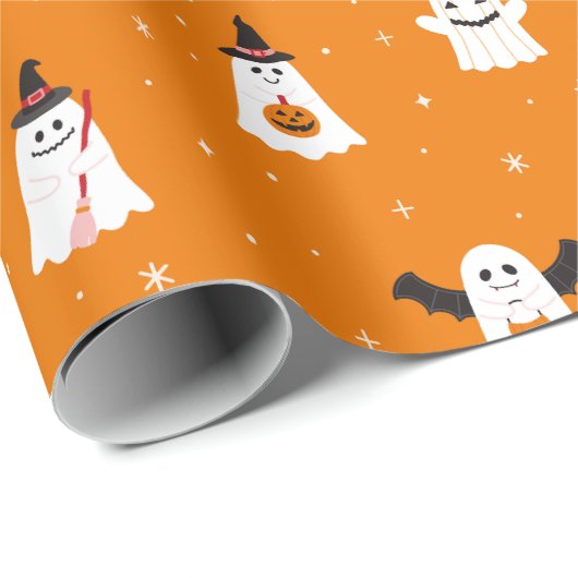 Adorable Halloween-Trick oder Tretgeister Geschenkpapier (Rolleneckpunkt)