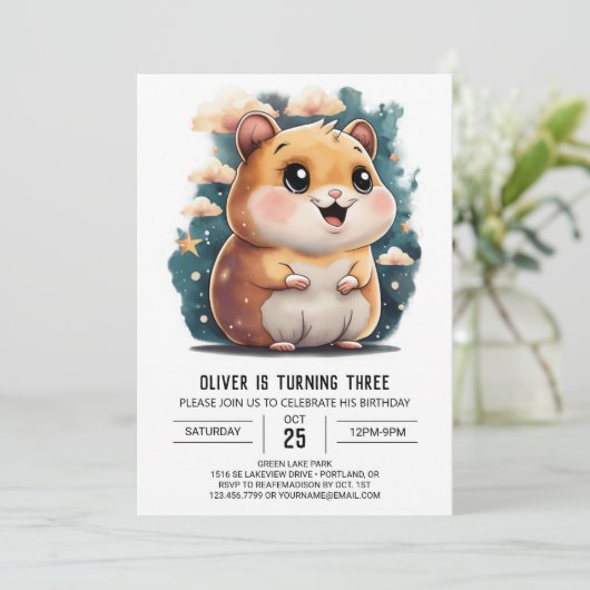 Adorable Hamster Adventures Geburtstag Einladung (Stehend Vorderseite)