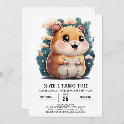 Adorable Hamster Adventures Geburtstag Einladung (Vorne/Hinten)