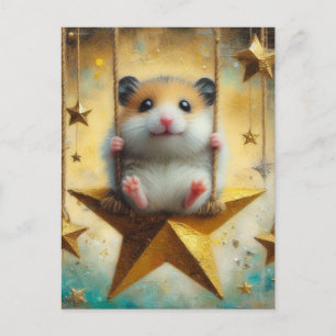 Adorable Hamster Swings auf Gold Star Swing Postkarte