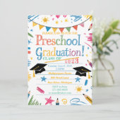 Adorable handgezeichnet Design Preschool Abschluss Einladung (Stehend Vorderseite)