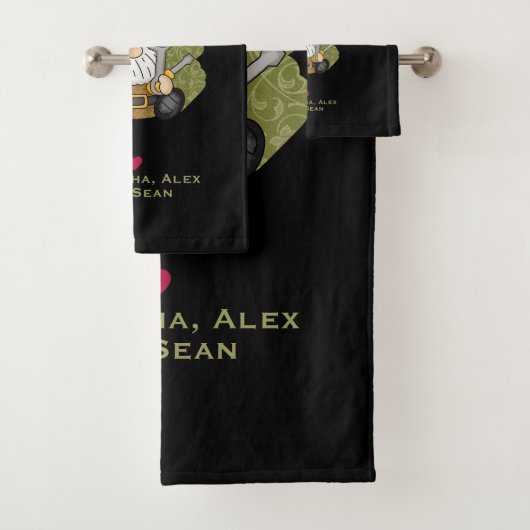 Adorable Handyman & Carpenter Garden Gnome Badhandtuch Set (Insitu)