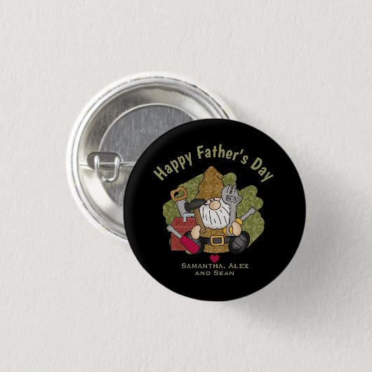 Adorable Handyman & Carpenter Garden Gnome Button (Vorne & Hinten)