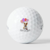 Adorable 'Happy Birthday' Pink Corgi Birthday Gift Golfball (Vorderseite)
