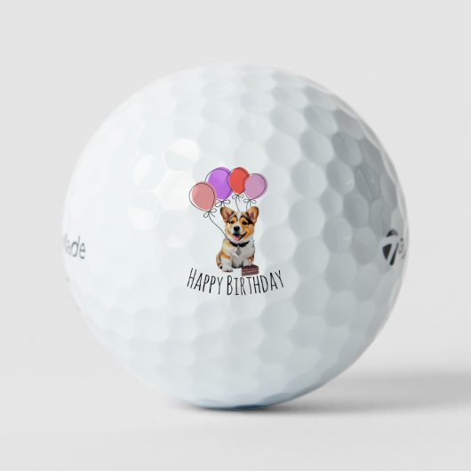 Adorable 'Happy Birthday' Pink Corgi Birthday Gift Golfball (Vorderseite)