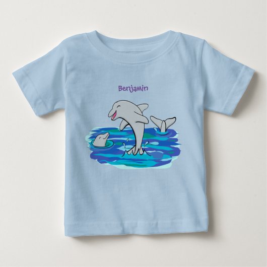 Adorable Happy Delphine Cartoon Illustration Baby T-shirt (Vorderseite)