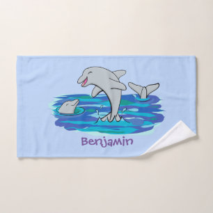 Adorable Happy Delphine Cartoon Illustration Badhandtuch Set
