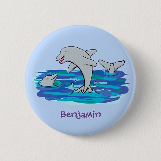 Adorable Happy Delphine Cartoon Illustration Button (Vorderseite)