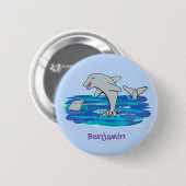 Adorable Happy Delphine Cartoon Illustration Button (Vorne & Hinten)